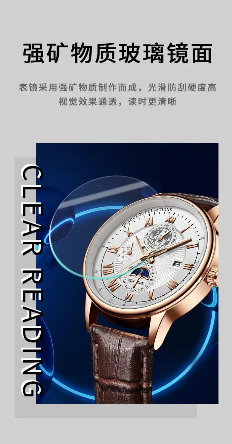2024 Top Luxury Sport Men's Wristwatch Waterproof Luminous Leather Date Quartz Watch
