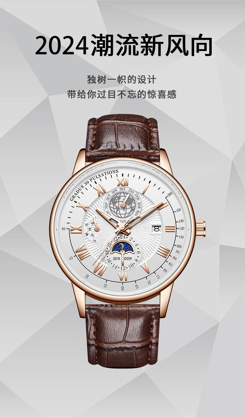 2024 Top Luxury Sport Men's Wristwatch Waterproof Luminous Leather Date Quartz Watch