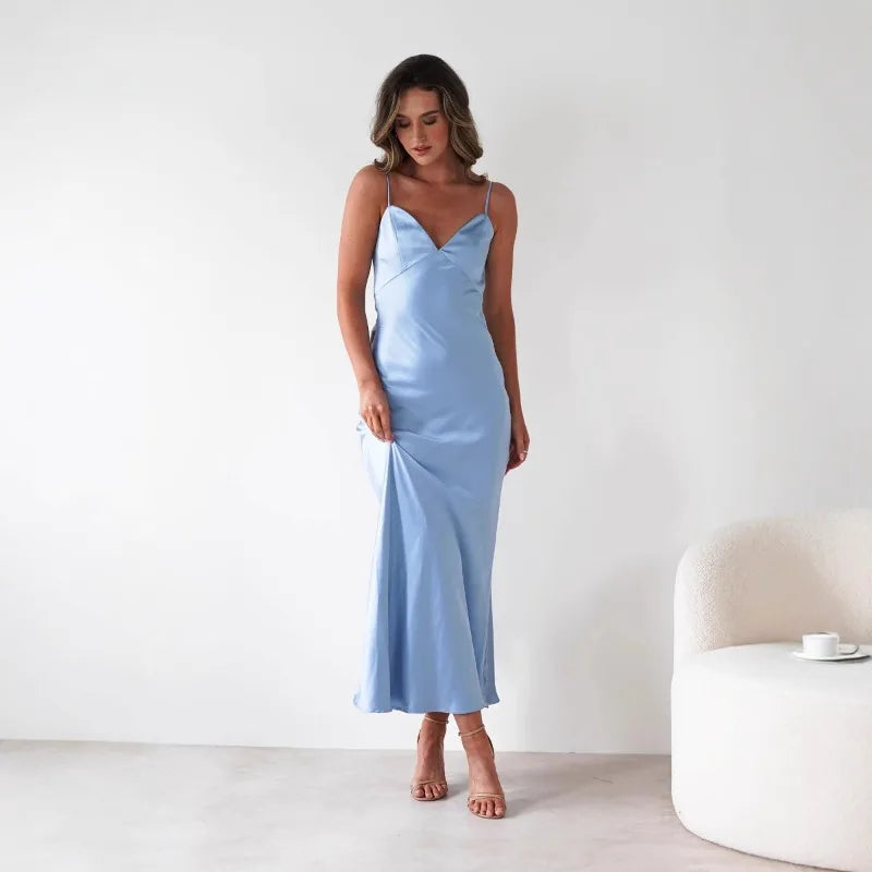 New Dresses 2025 Woman Fashion Summer Women's Clothing Sexy Halter Satin Fashion Strappy Skirts