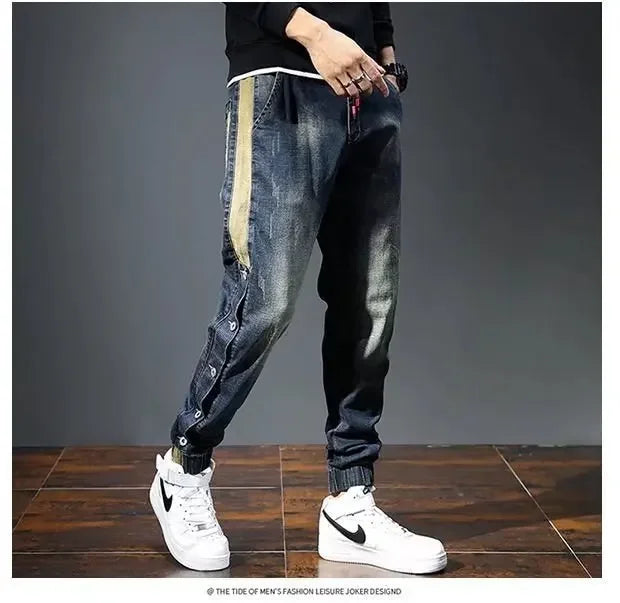 Men Harem Pants Fashion Pockets Designer Loose Baggy Moto Jeans