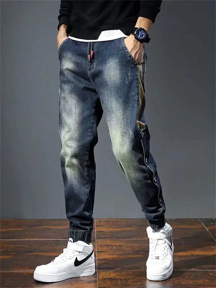 Men Harem Pants Fashion Pockets Designer Loose Baggy Moto Jeans