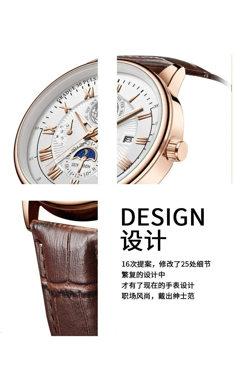 2024 Top Luxury Sport Men's Wristwatch Waterproof Luminous Leather Date Quartz Watch
