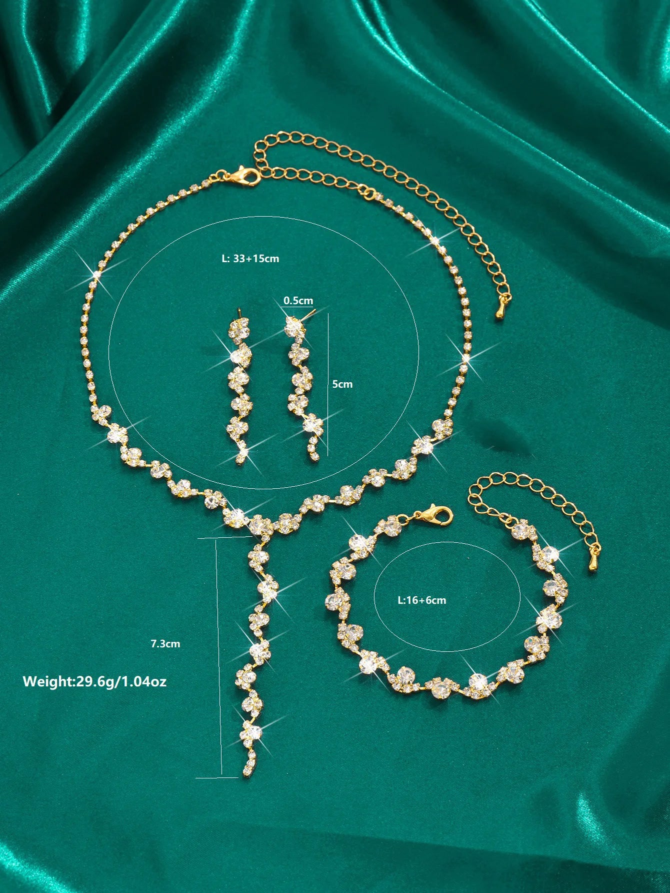 4 pieces of women's European and American fashion jewelry set, rhinestone necklace, bracelet, earrings, bride's wedding dress ac