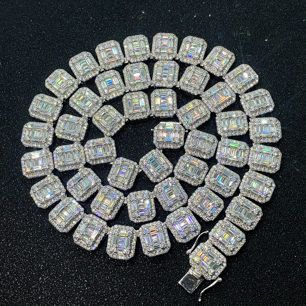 S925 Cuban Link Chain – Rectangular Moissanite Iced