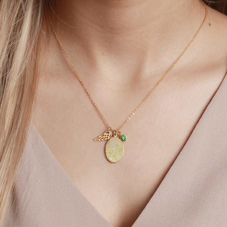 Personalized Fingerprint Necklace – Custom Jewelry with Birthstone