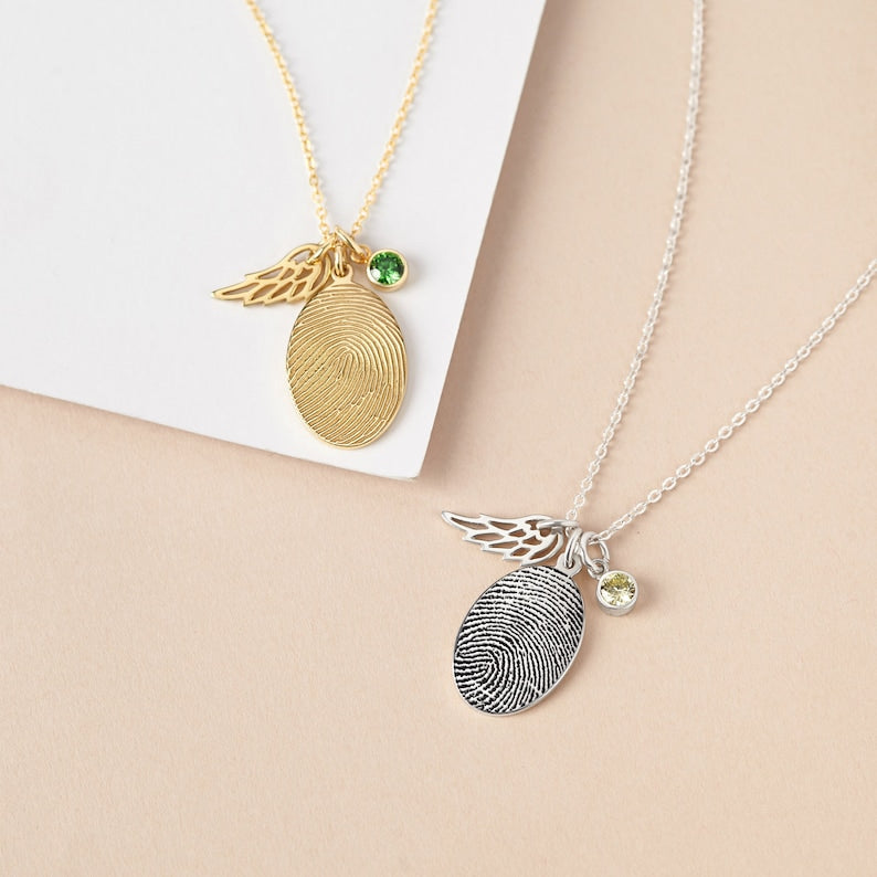 Personalized Fingerprint Necklace – Custom Jewelry with Birthstone