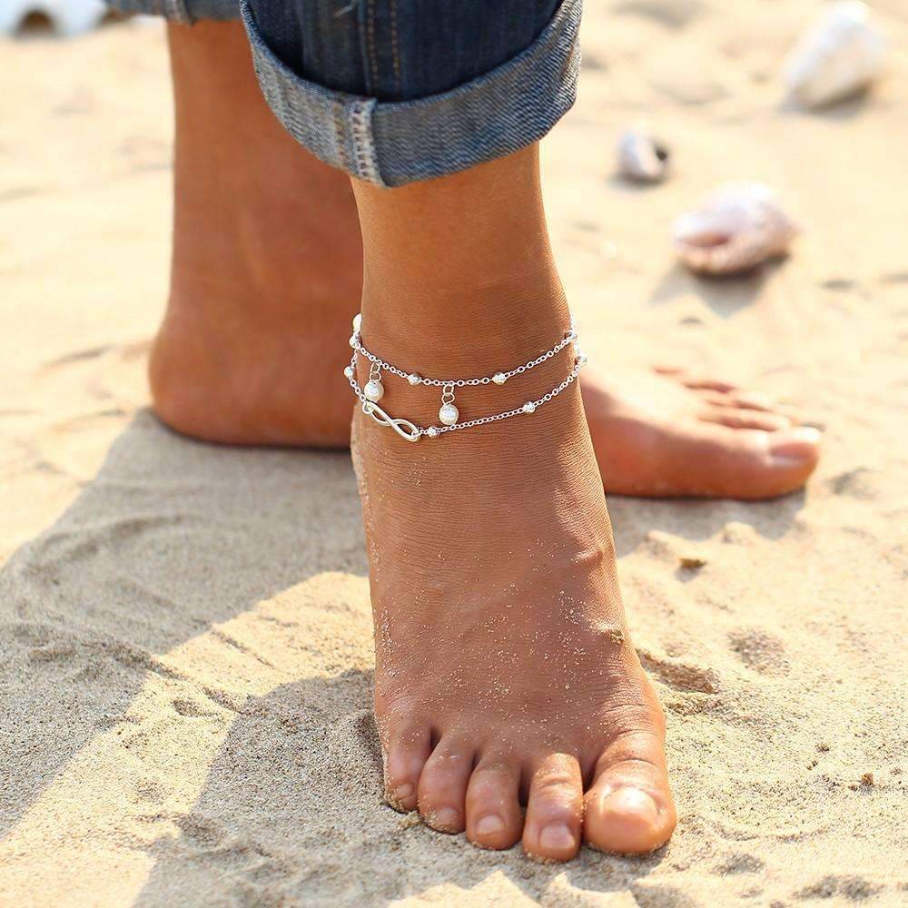 Elegant Infinity Pearl Anklet – Dainty Gold Chain Jewelry