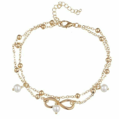 Elegant Infinity Pearl Anklet – Dainty Gold Chain Jewelry