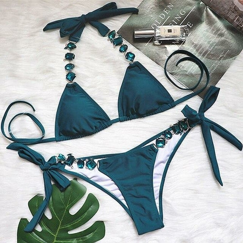 Luxury Rhinestone Bikini Set – Dazzling Two-Piece Swimwear
