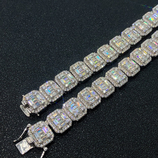 S925 Cuban Link Chain – Rectangular Moissanite Iced