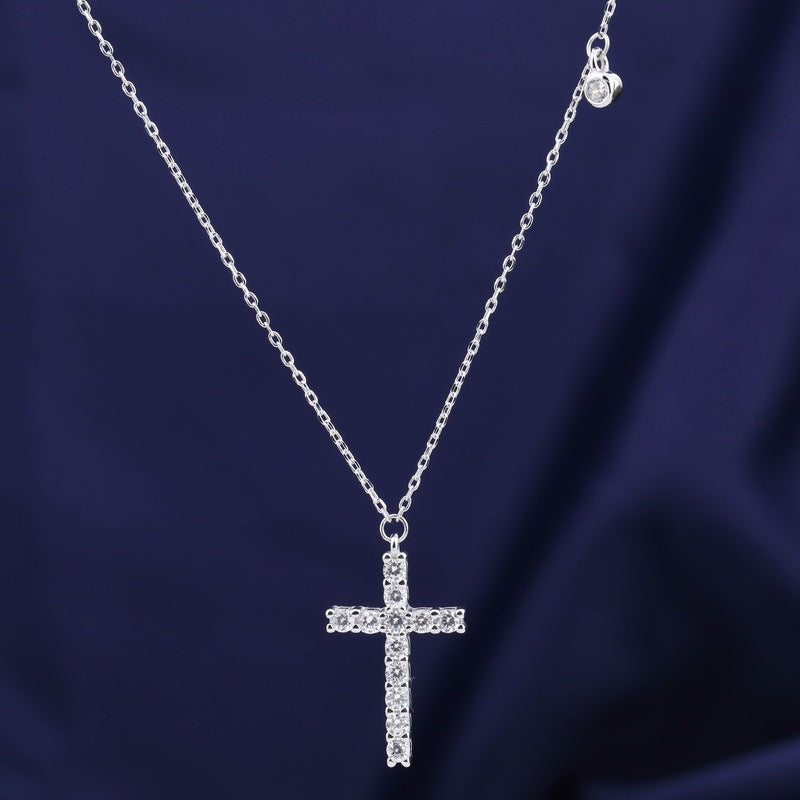 S925 Sterling Silver Simple Diamond Cross Necklace