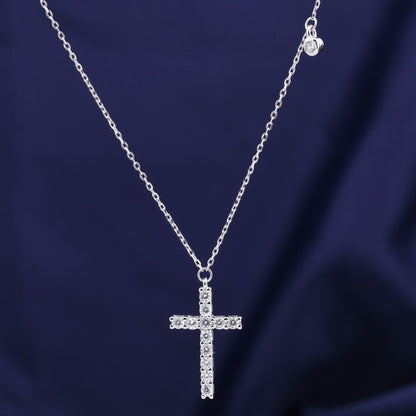 S925 Sterling Silver Simple Diamond Cross Necklace