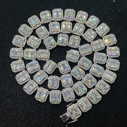 S925 Cuban Link Chain – Rectangular Moissanite Iced