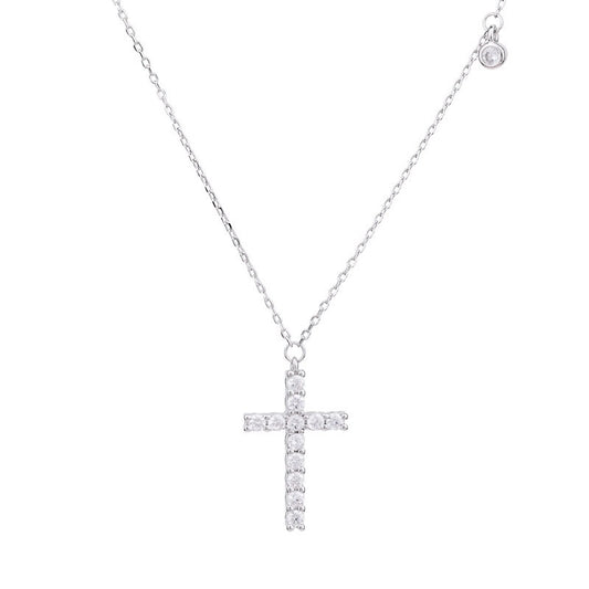 S925 Sterling Silver Simple Diamond Cross Necklace