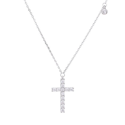 S925 Sterling Silver Simple Diamond Cross Necklace
