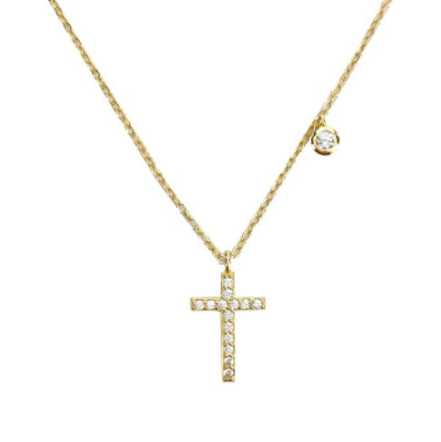 S925 Sterling Silver Simple Diamond Cross Necklace