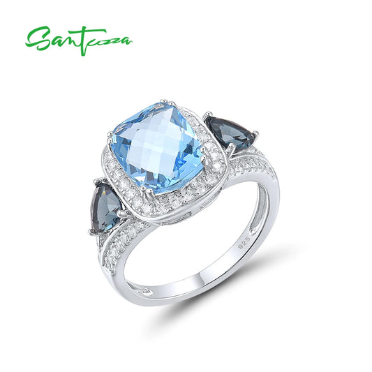 925 Silver Solitaire Ring – Sparkling Blue Stone Elegance
