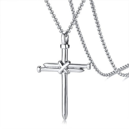 New Fashion Cross Necklace for Men Jesus Crystal Cross Pendant Necklace Black Silver Color Stainless Steel Necklace Jewelry