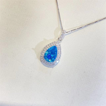 Blue Sapphire Moissanite Pendant – Ocean Drop Necklace