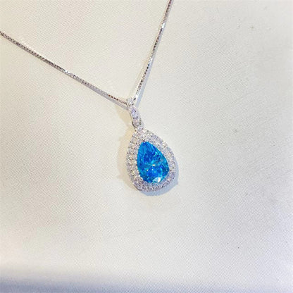 Blue Sapphire Moissanite Pendant – Ocean Drop Necklace