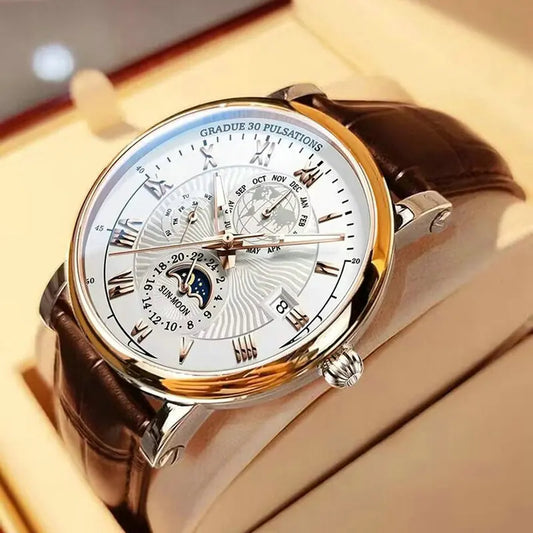 2024 Top Luxury Sport Men's Wristwatch Waterproof Luminous Leather Date Quartz Watch