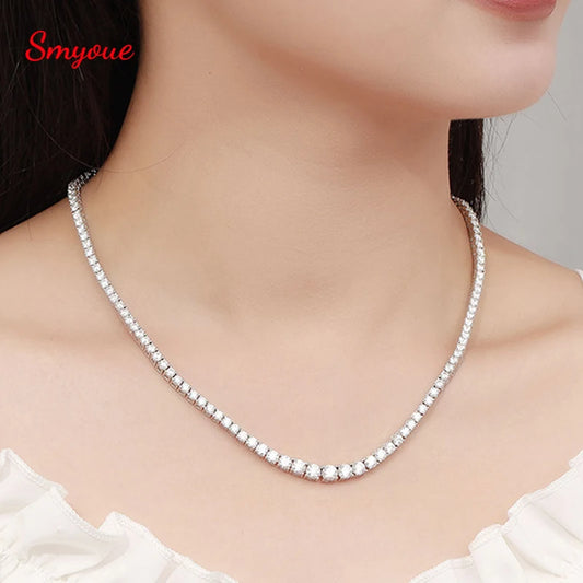 Smyoue Moissanite Tennis 100% Solid Silver Plated Necklace