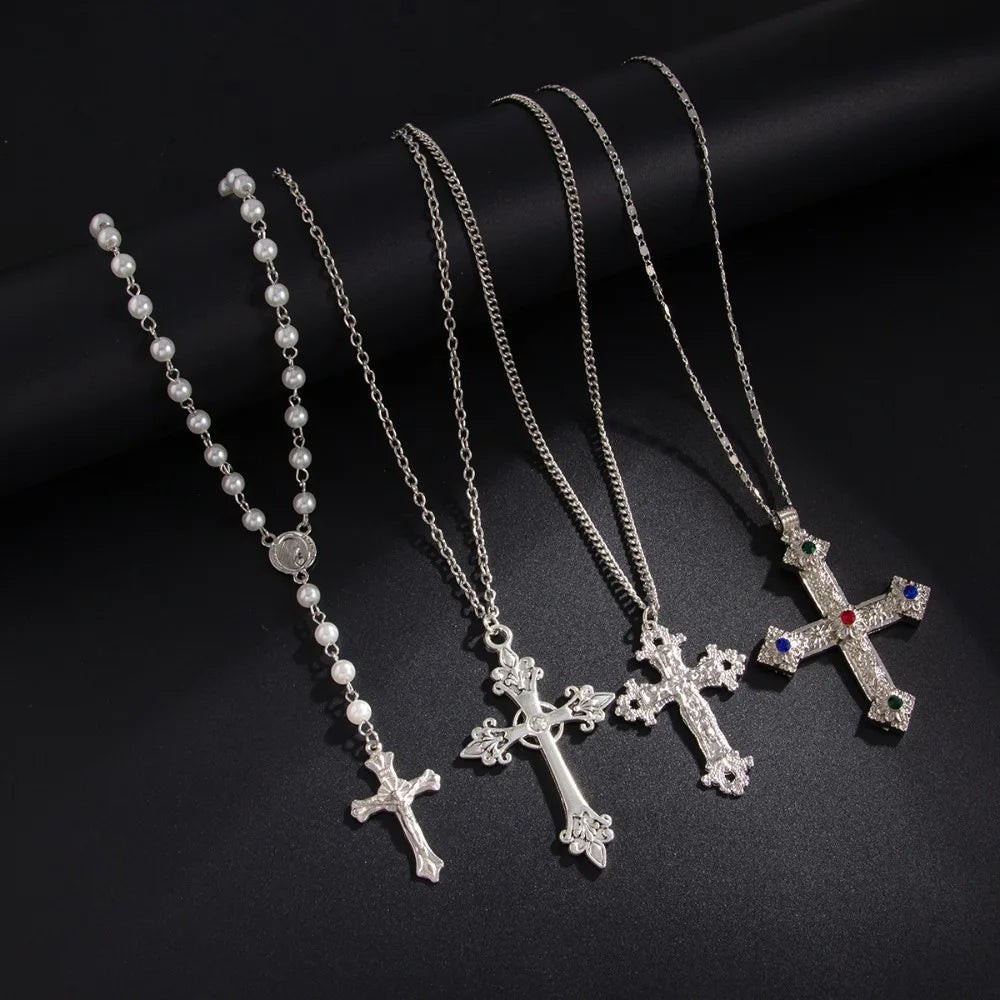 Men’s Cross Necklace Set, Hip-Hop Niche Pearl Chain, Stylish Collar Jewelry, Daily/Street Versatile, Perfect Gift,Limited Offer