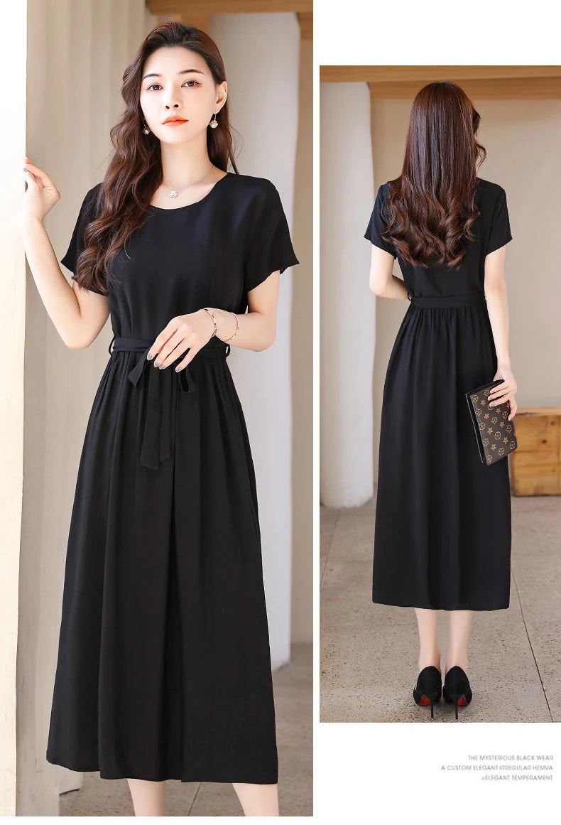 New Fashion Summer Dresses For Women 2025 Elegant Casual Short Sleeve Midi Dress