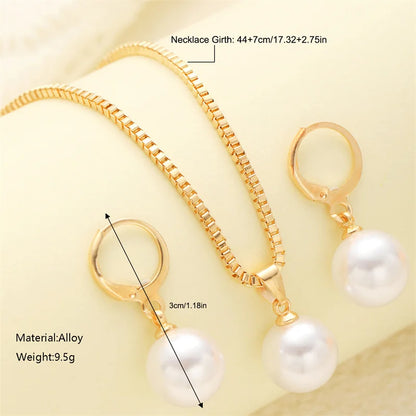 3 Pcs Round Pearl Jewelry Set Of Earring Pendant Necklace For Women