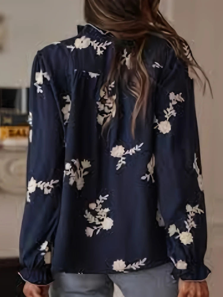 Women's Clothing 2025 Spring Autumn Fashion Casual Long-sleeved Printed Blouse with A Collar and Puff Sleeves Office Lady Shirt