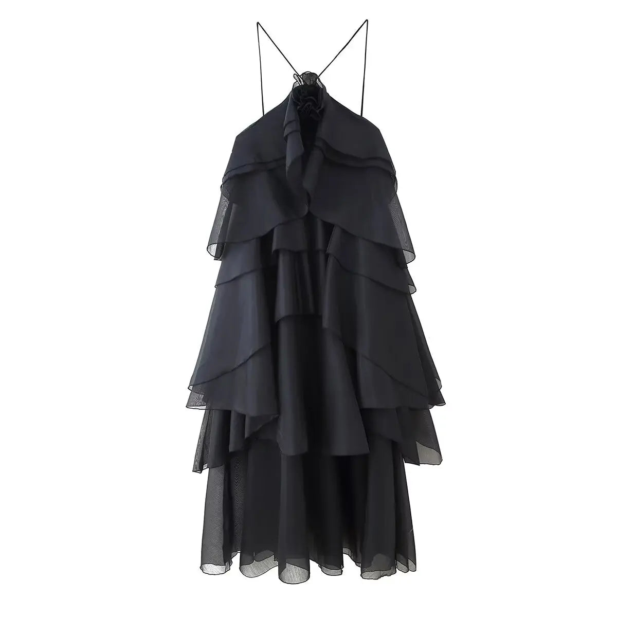 New Women's Clothing European and American Style Fashion Simple Casual Three-Dimensional Flower Layered Decorative Dress