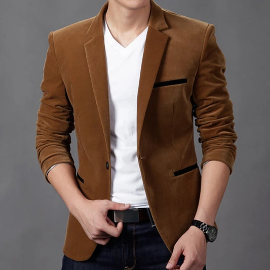 Mens Corduroy Blazers Autumn Spring Fashion Male Casual Suit Jacket