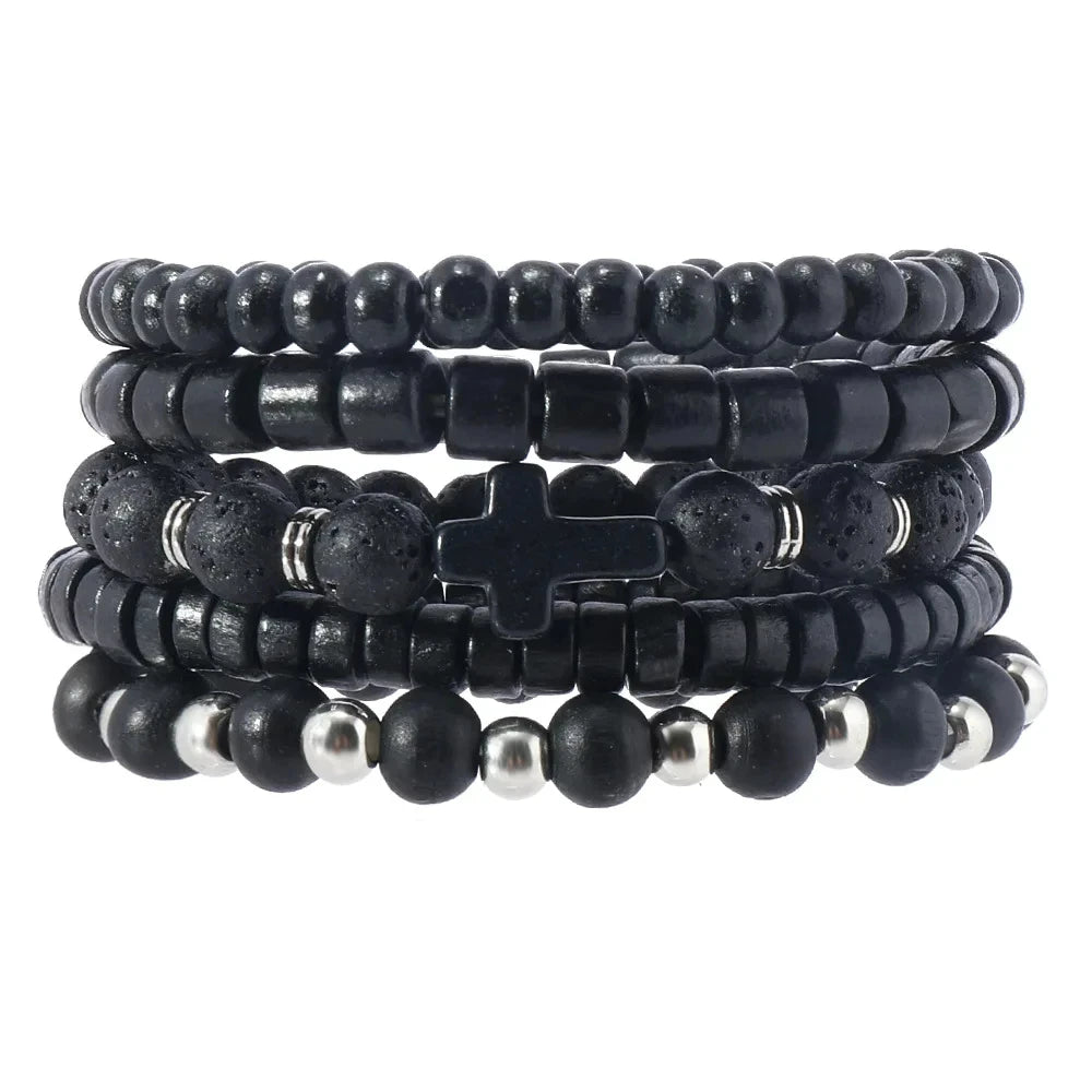 Bracelet for Men Simple Solid Color Wooden Bead Handmade Beaded Bracelet