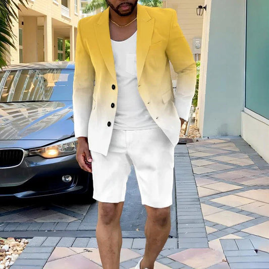 Mens Clothing Summer Single-Breasted Business Office Short Pants Suit