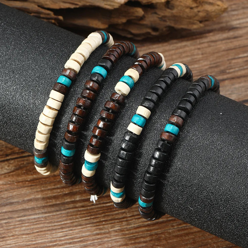 Bracelet for Men Simple Solid Color Wooden Bead Handmade Beaded Bracelet