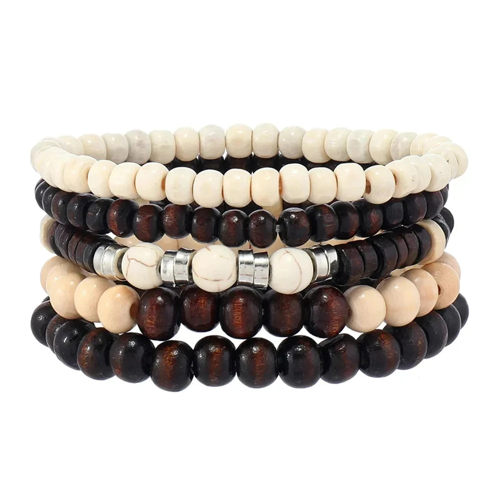 Bracelet for Men Simple Solid Color Wooden Bead Handmade Beaded Bracelet