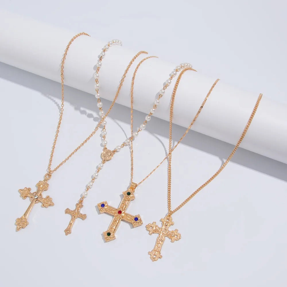 Men’s Cross Necklace Set, Hip-Hop Niche Pearl Chain, Stylish Collar Jewelry, Daily/Street Versatile, Perfect Gift,Limited Offer