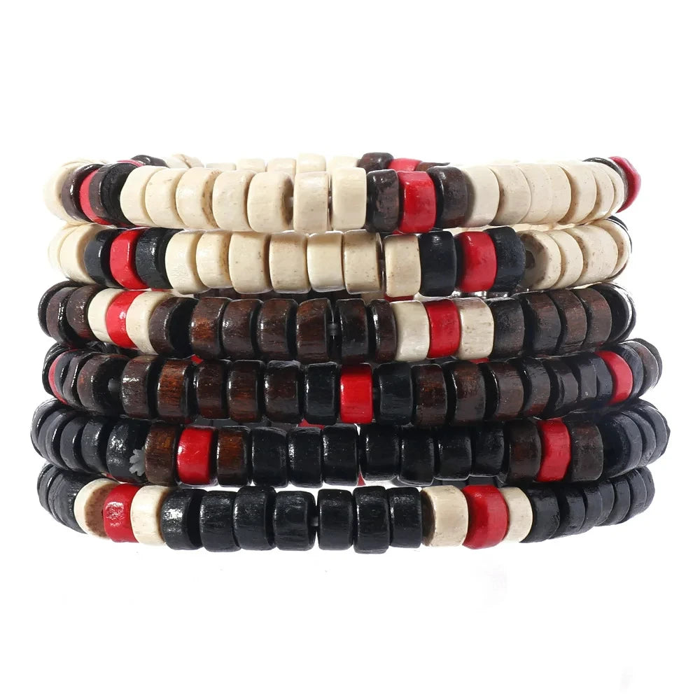 Bracelet for Men Simple Solid Color Wooden Bead Handmade Beaded Bracelet