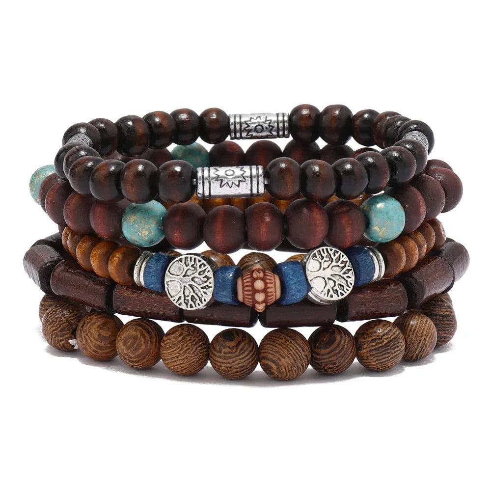 Bracelet for Men Simple Solid Color Wooden Bead Handmade Beaded Bracelet