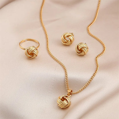 3 Pcs Round Pearl Jewelry Set Of Earring Pendant Necklace For Women