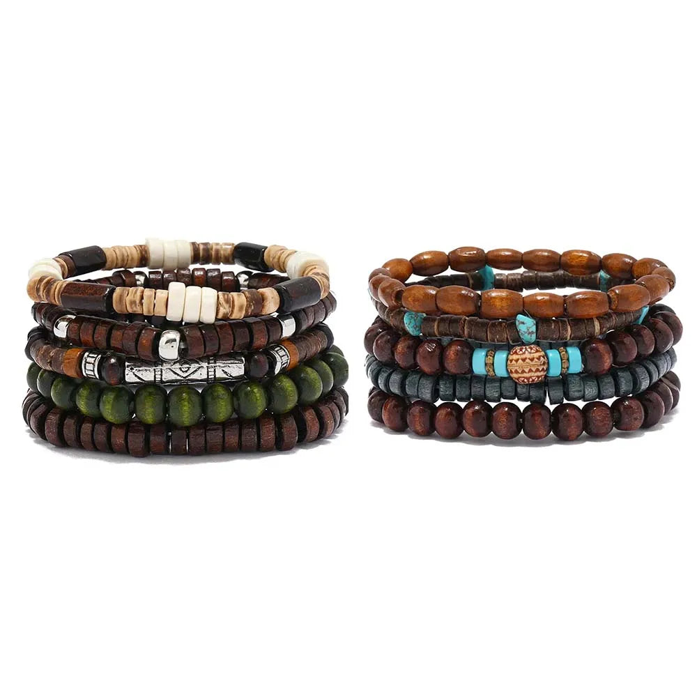 Bracelet for Men Simple Solid Color Wooden Bead Handmade Beaded Bracelet