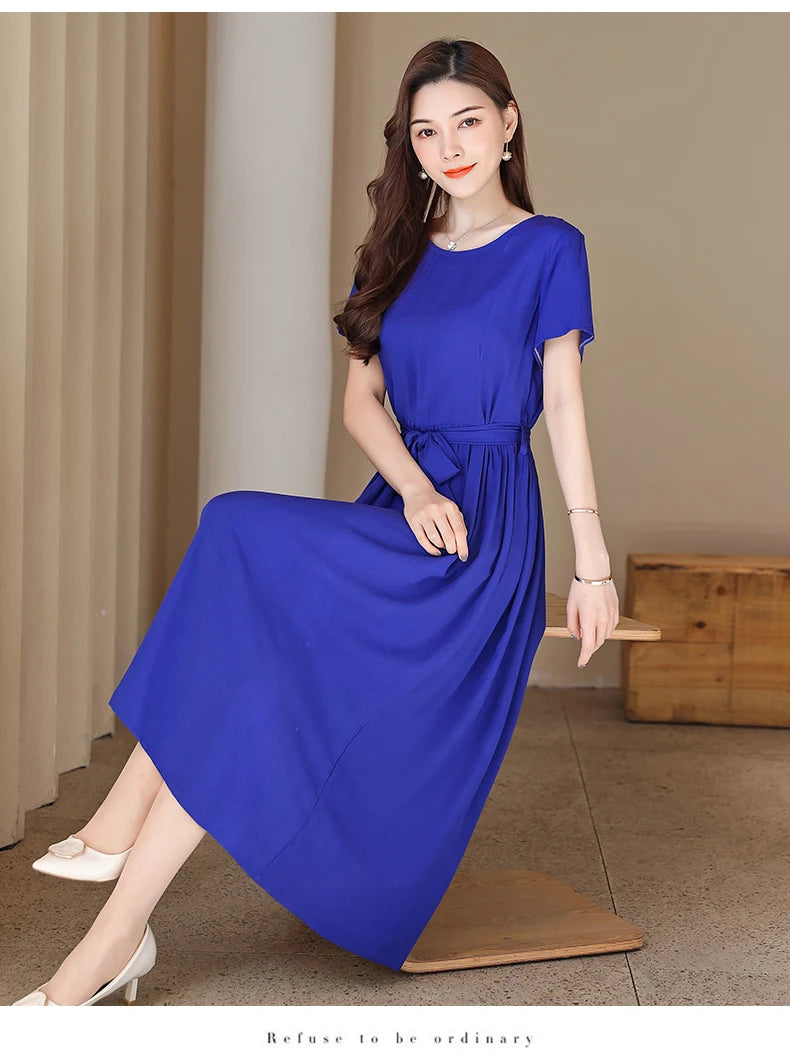 New Fashion Summer Dresses For Women 2025 Elegant Casual Short Sleeve Midi Dress