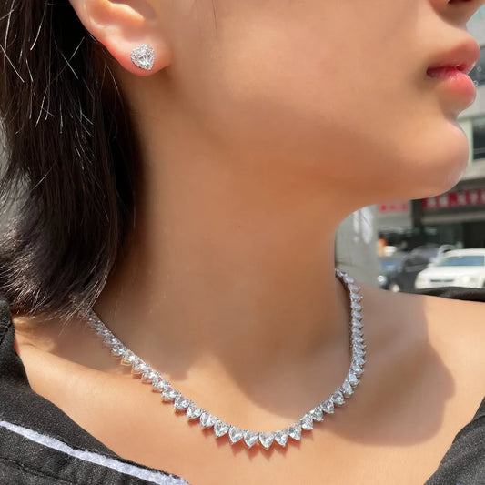 Heart Lab Diamond Set – 14K Gold Necklace & Earrings
