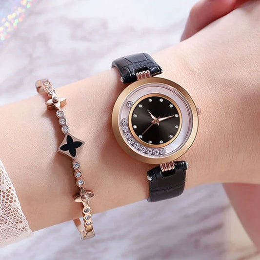 Luxury Temperament Ladies Watch Leather Belt Diamond Analog Quartz Watch Reloj Mujer Montre Femme