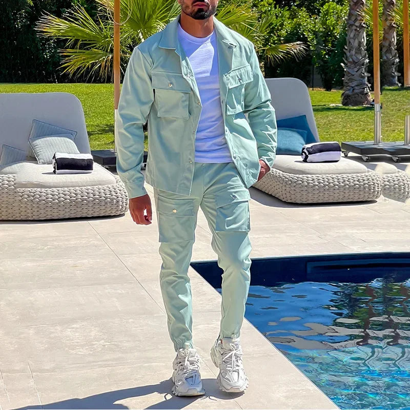2025 Fashion Men's Casual Sets Male Trend Streetwear Long Sleeve Jacket Coat+Leggings Pants