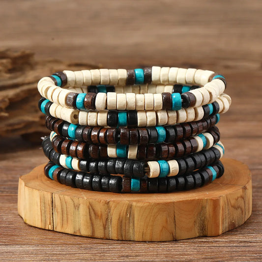 Bracelet for Men Simple Solid Color Wooden Bead Handmade Beaded Bracelet