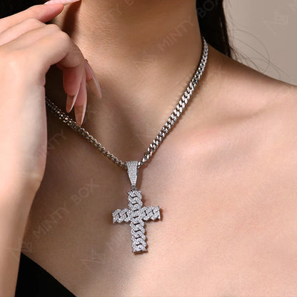 S925 Cross Necklace – Moissanite Lab Diamond Sparkle