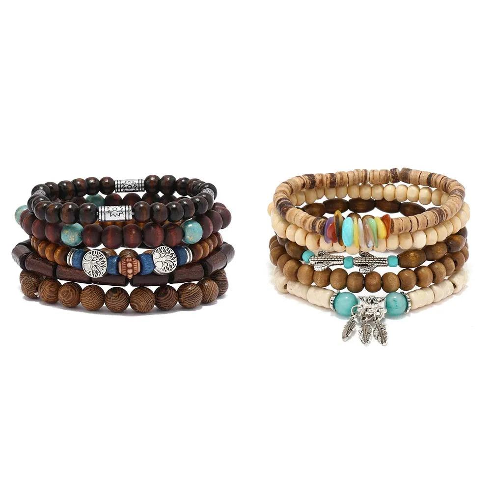 Bracelet for Men Simple Solid Color Wooden Bead Handmade Beaded Bracelet