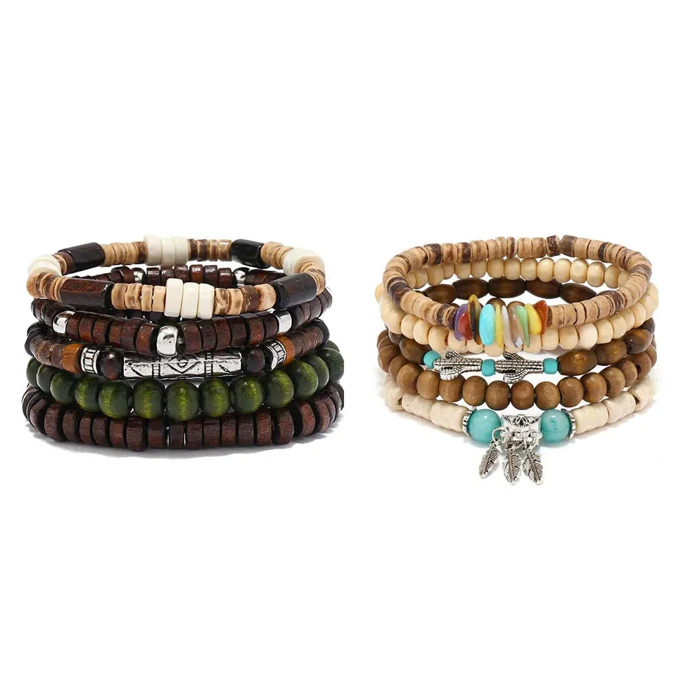 Bracelet for Men Simple Solid Color Wooden Bead Handmade Beaded Bracelet