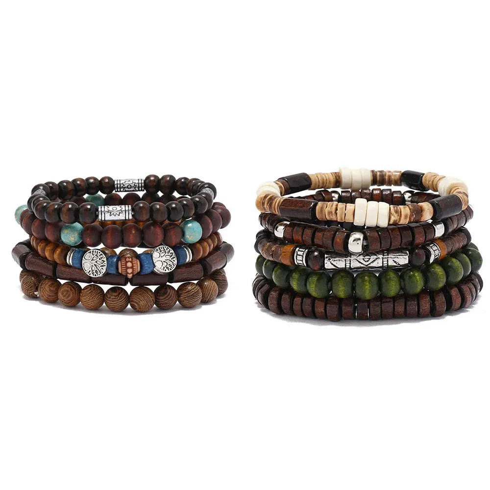 Bracelet for Men Simple Solid Color Wooden Bead Handmade Beaded Bracelet